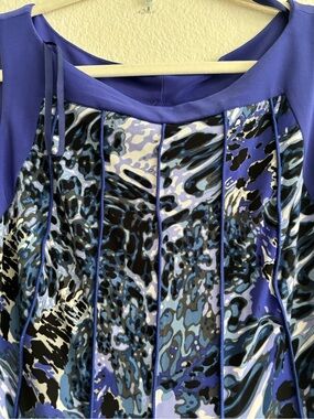 Women's Purple Blue Patterned Pleated Dress